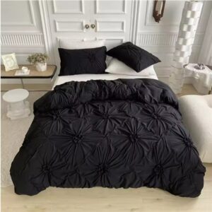 3D Pinch Pleated Duvet Cover Set – King Size 220x240 Solid Twist Flower Design