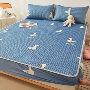 Natural Latex Summer Cooling Mat – Thick Ice Silk Mattress Cover with Pillowcase